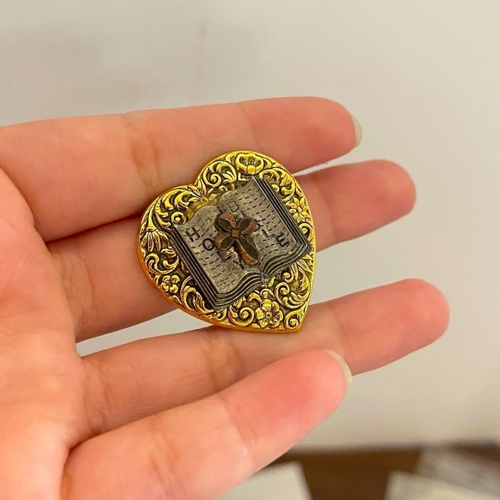 Heart Jesus faith scripture two tone brooch